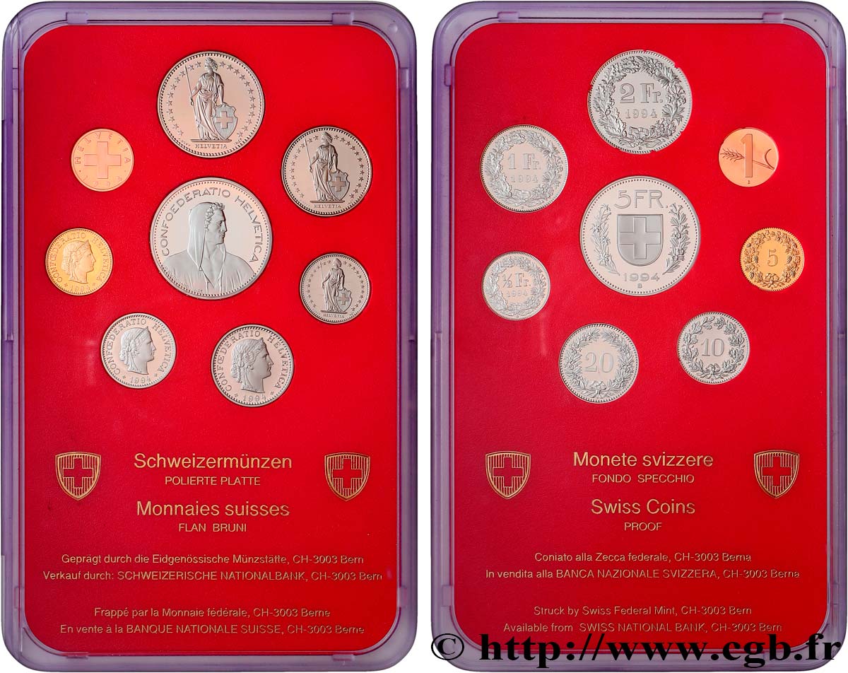 SWITZERLAND Série Proof 8 Monnaies 1994  Proof set 