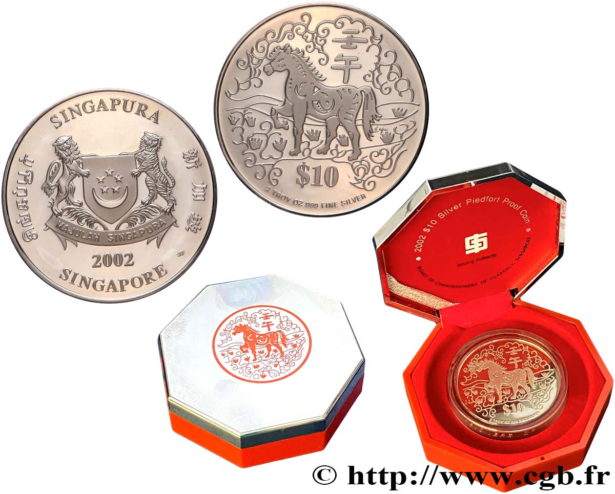 SINGAPUR 10 Dollars Proof année du cheval 2002  ST 