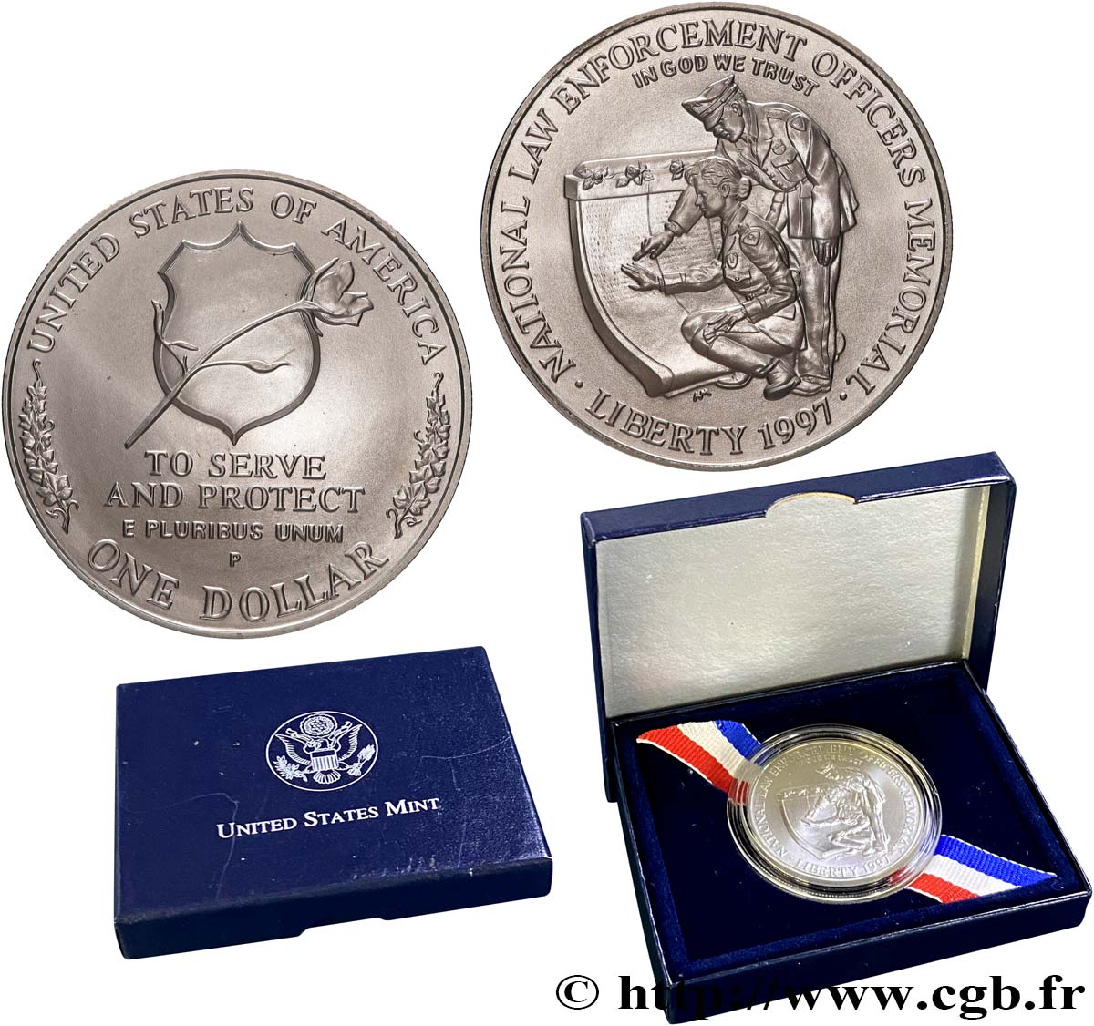 UNITED STATES OF AMERICA 1 Dollar Mémorial des officiers des forces de l’ordre 1997 Philadelphie MS 