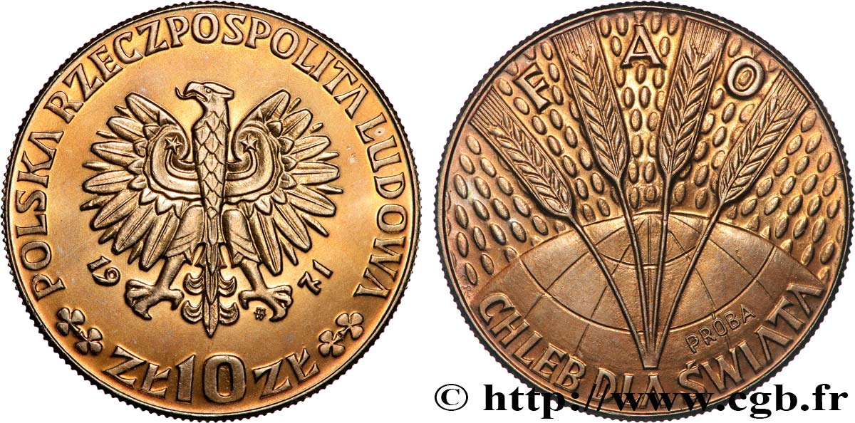 POLAND Essai 10 Zlotych FAO 1971  MS 