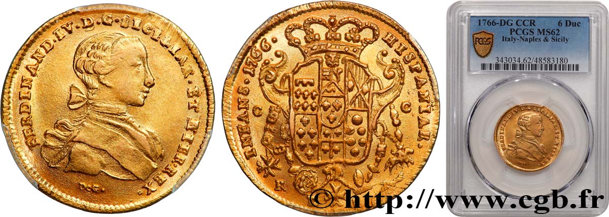 NAPLES - ROYAUME DE NAPLES - FERDINAND IV 6 Ducats 1767 Naples MS62 PCGS