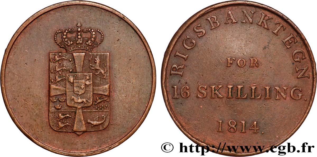 DANEMARK 16 Skilling (Jeton de la Rigsbank) 1814  TTB 
