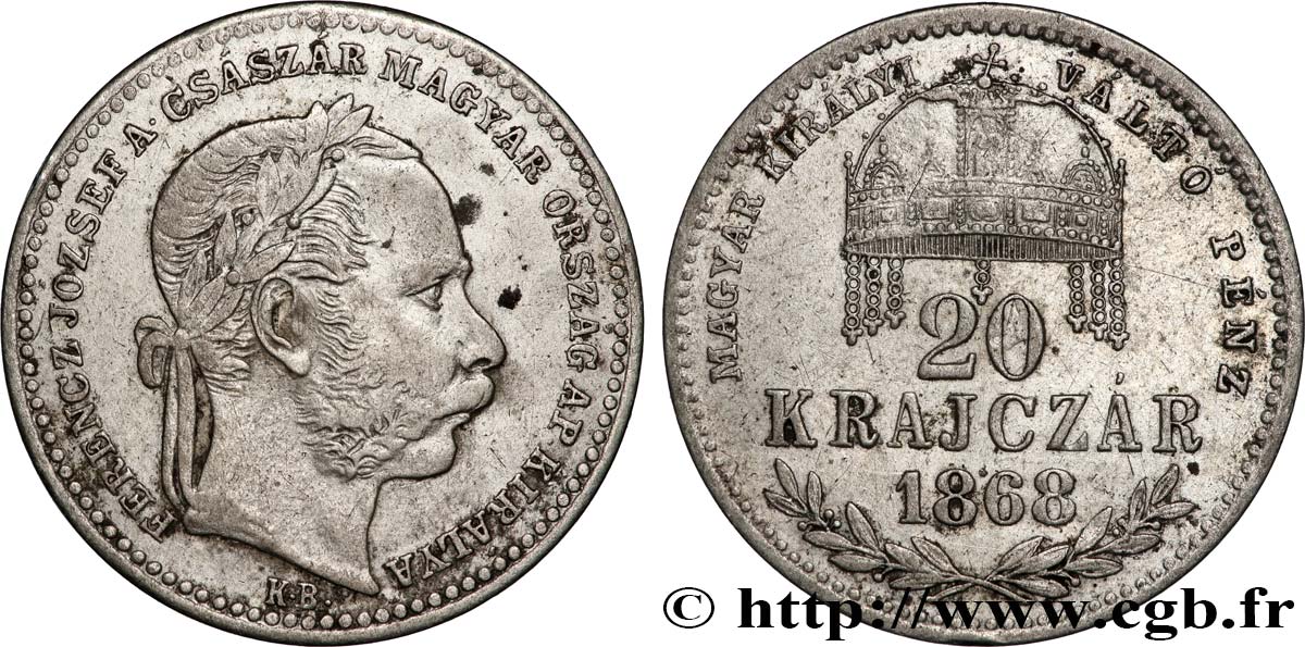 UNGARN 20 Krajczar François Joseph Ier 1868 Kremnitz - B fSS 