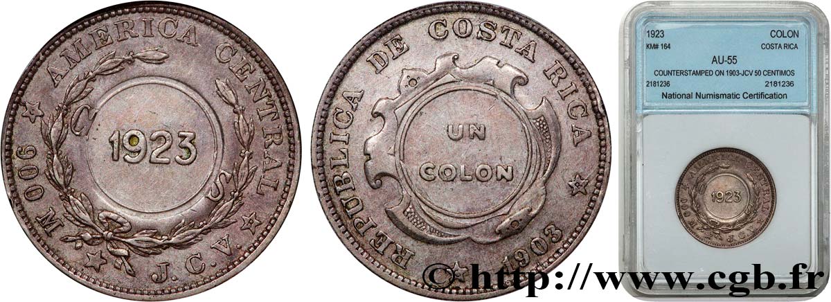 COSTA RICA 1 Colon (surfrappe) 1923  AU55 autre