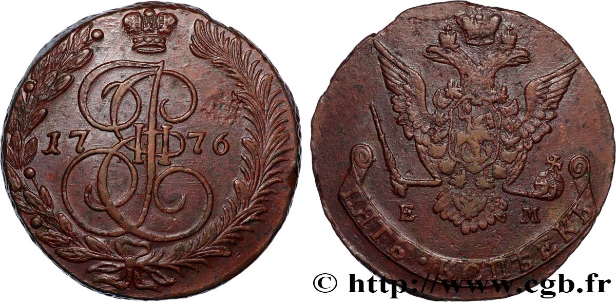 RUSSLAND - KATHARINA II 5 Kopecks  1776 Ekaterinbourg fVZ 