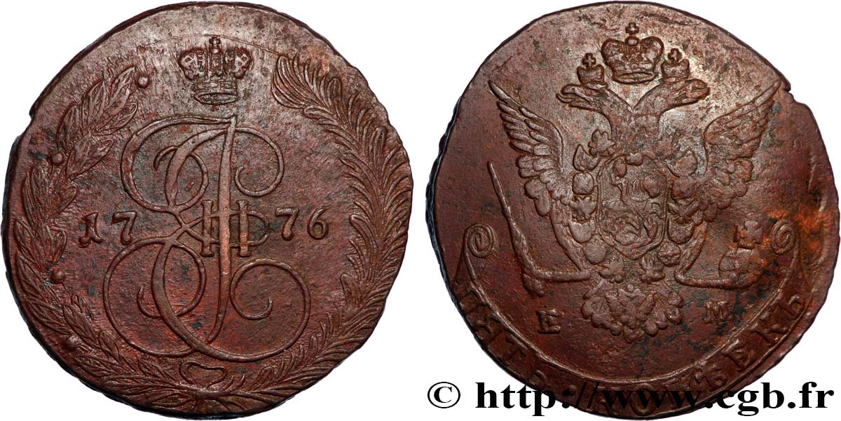 RUSSLAND - KATHARINA II 5 Kopecks  1776 Ekaterinbourg fVZ 