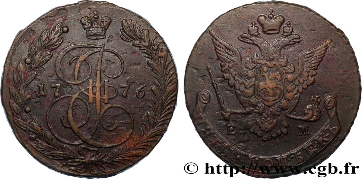 RUSSLAND - KATHARINA II 5 Kopecks  1776 Ekaterinbourg SS 