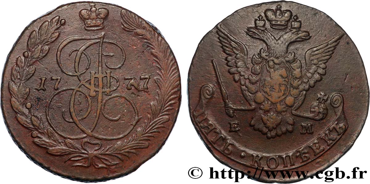 RUSSLAND - KATHARINA II 5 Kopecks  1777 Ekaterinbourg fVZ 