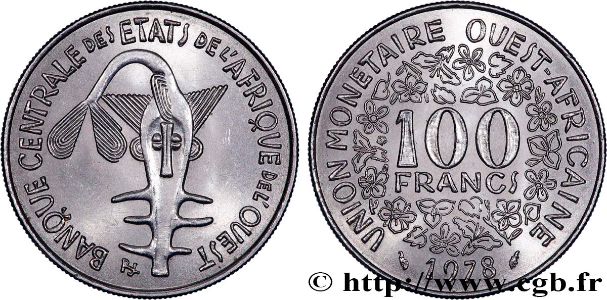 ESTADOS DE ÁFRICA DEL OESTE 100 Francs BCEAO masque 1978 Paris EBC 
