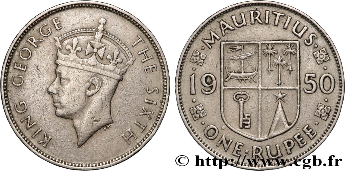ÎLE MAURICE 1 Rupee (Roupie) roi Georges VI 1950 Londres TTB 