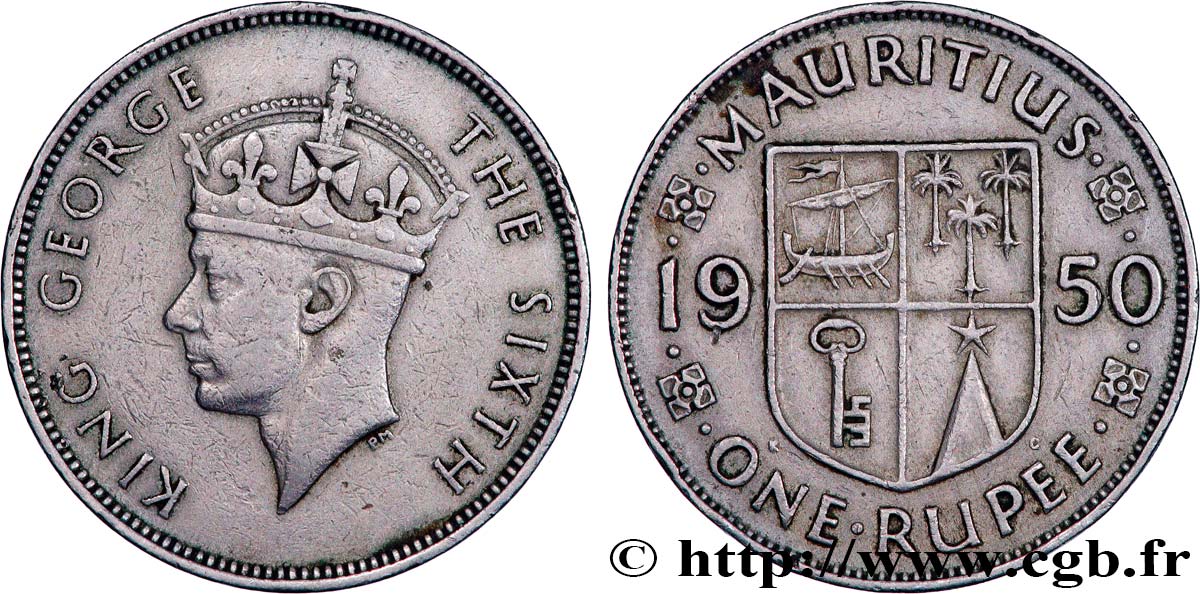 MAURITIUS 1 Rupee (Roupie) roi Georges VI 1950 Londres SS 