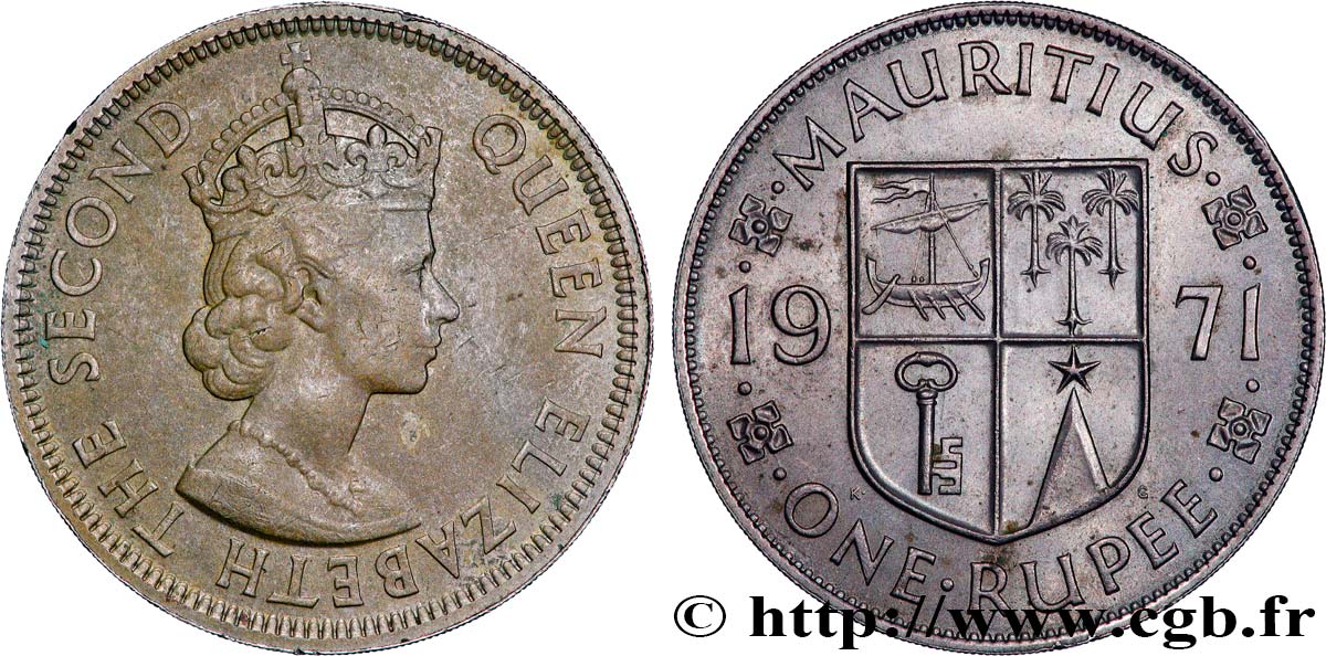 MAURITIUS 1 Rupee (Roupie) Élisabeth II 1971 Royal Mint Llantrisant SS 