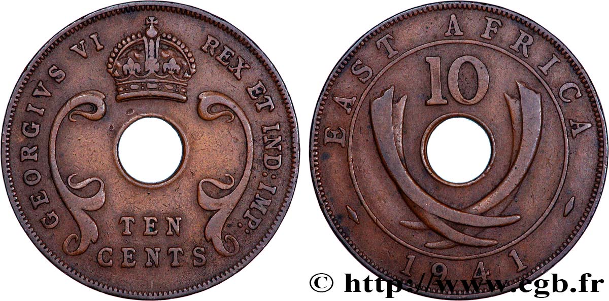 AFRICA DI L EST BRITANNICA  10 Cents frappe au nom de Georges VI 1941 Londres BB 