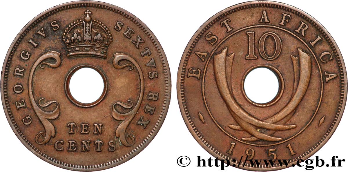 BRITISCH-OSTAFRIKA 10 Cents frappe au nom de Georges VI 1951 Londres SS 