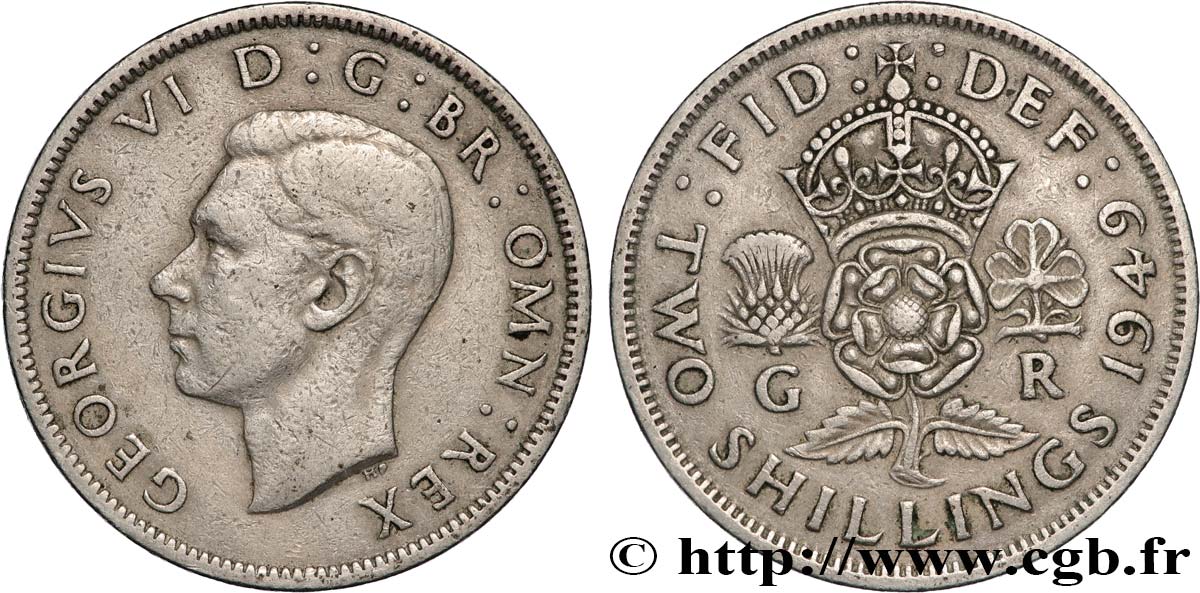 ROYAUME-UNI 1 Florin (2 Shillings) Georges VI 1949  TTB 