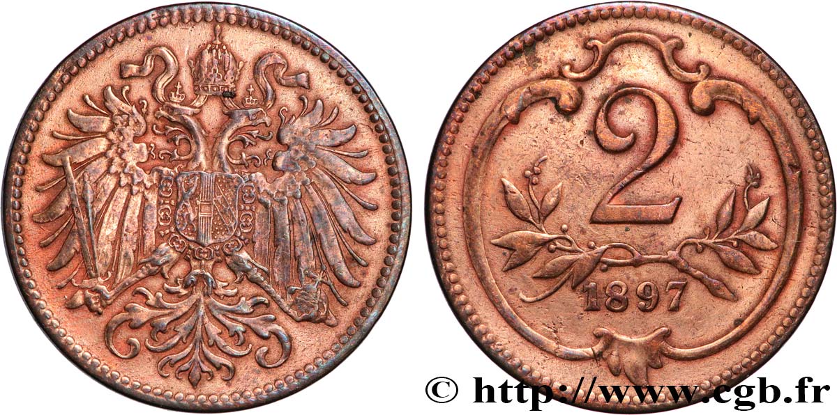 AUSTRIA 2 Heller 1897 Vienne AU 