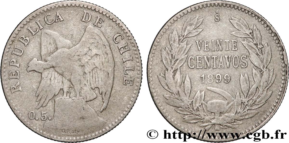 CHILE
 20 Centavos 1899 Santiago BC 