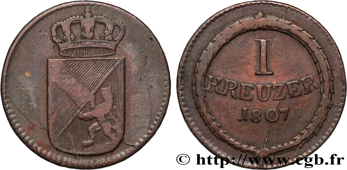 DEUTSCHLAND - BADEN 1 Kreuzer Grand-Duché de Bade 1807 Mannheim fSS 