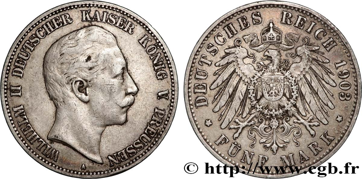 ALEMANIA - PRUSIA 5 Mark Guillaume II 1903 Berlin MBC 