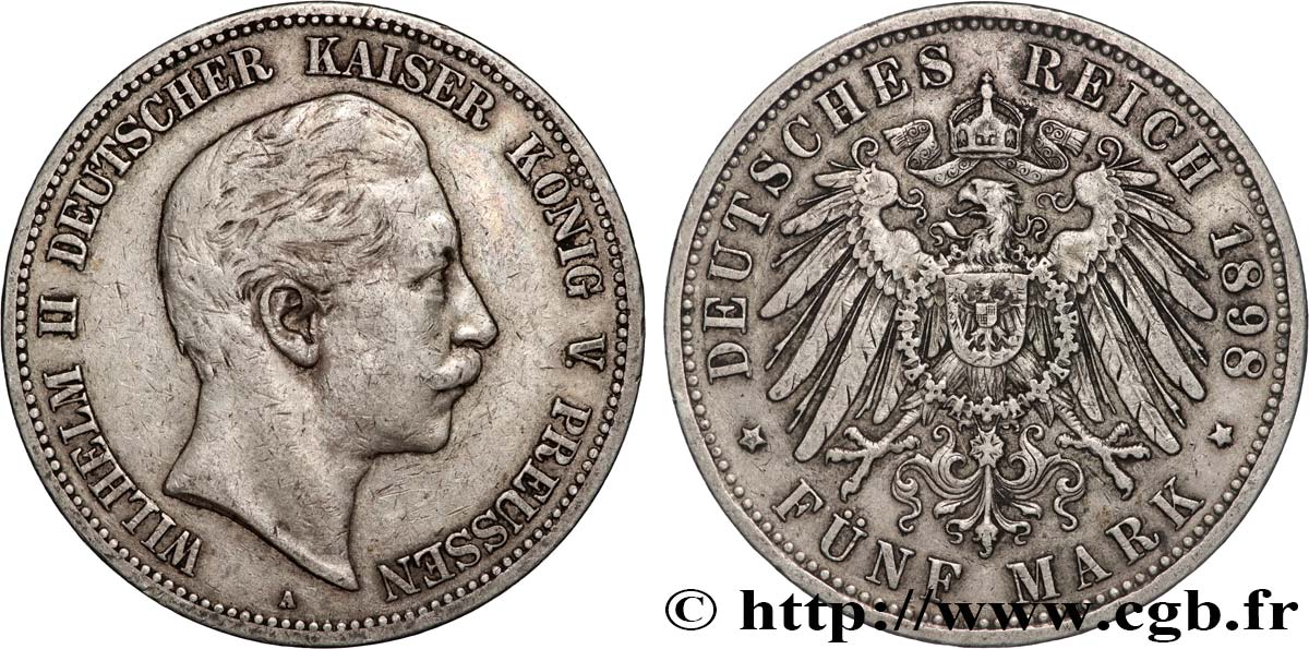 GERMANIA - PRUSSIA 5 Mark Guillaume II 1898 Berlin BB 