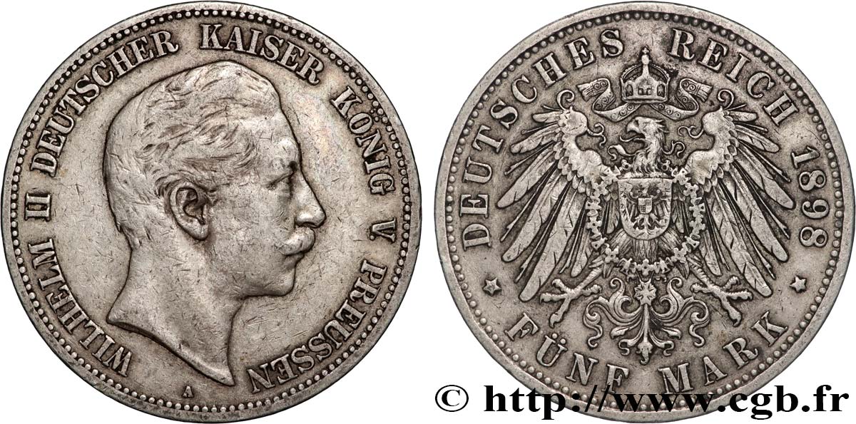 ALEMANIA - PRUSIA 5 Mark Guillaume II 1898 Berlin MBC 