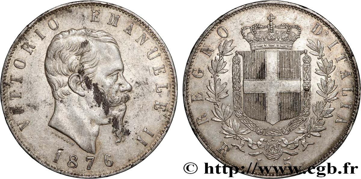 ITALIE - ROYAUME D ITALIE - VICTOR-EMMANUEL II 5 Lire  1876 Rome TTB 