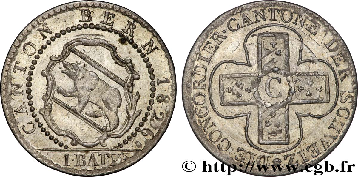 SUIZA - CANTÓN DE BERNA 1 Batzen 1826 Berne MBC+ 