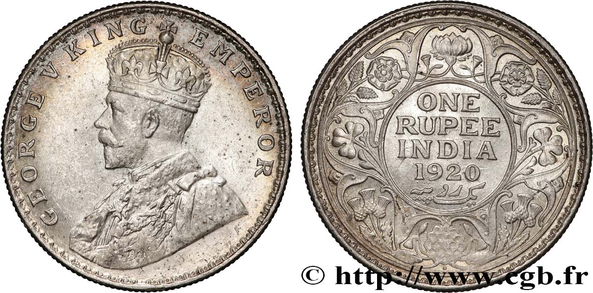 INDIA BRITANNICA 1 Roupie Georges V 1920 Bombay SPL 