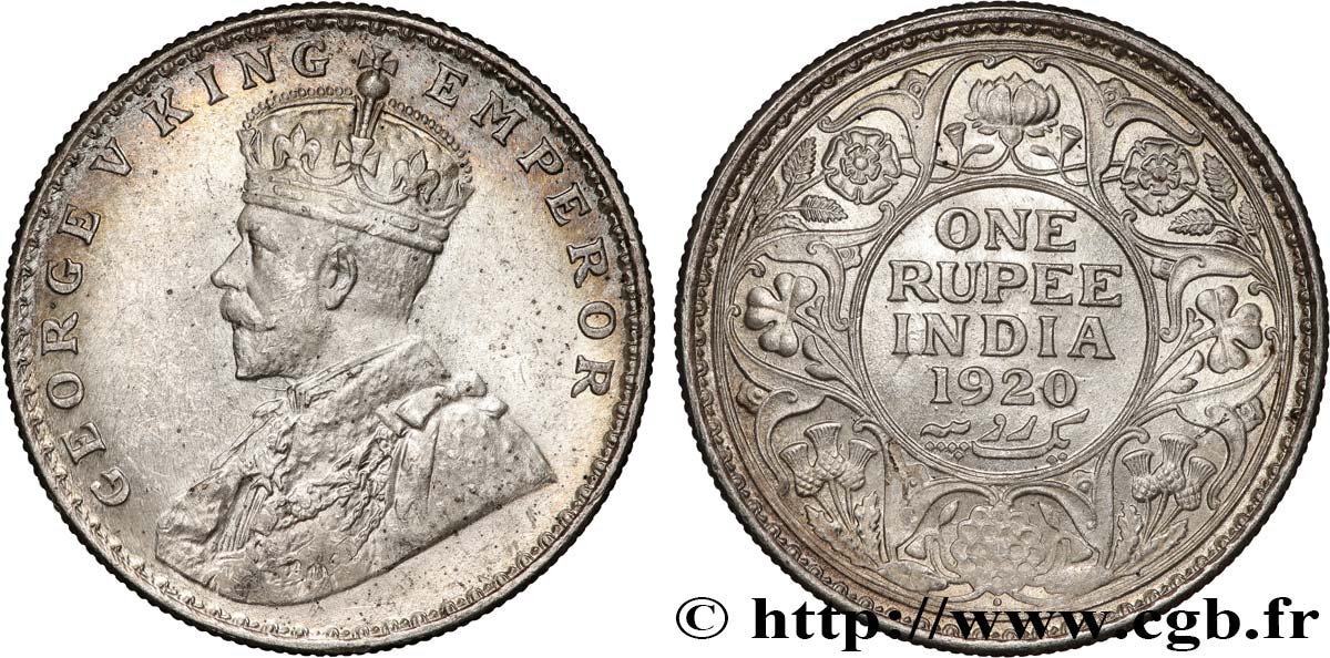 BRITISH INDIA 1 Roupie Georges V 1920 Bombay AU 