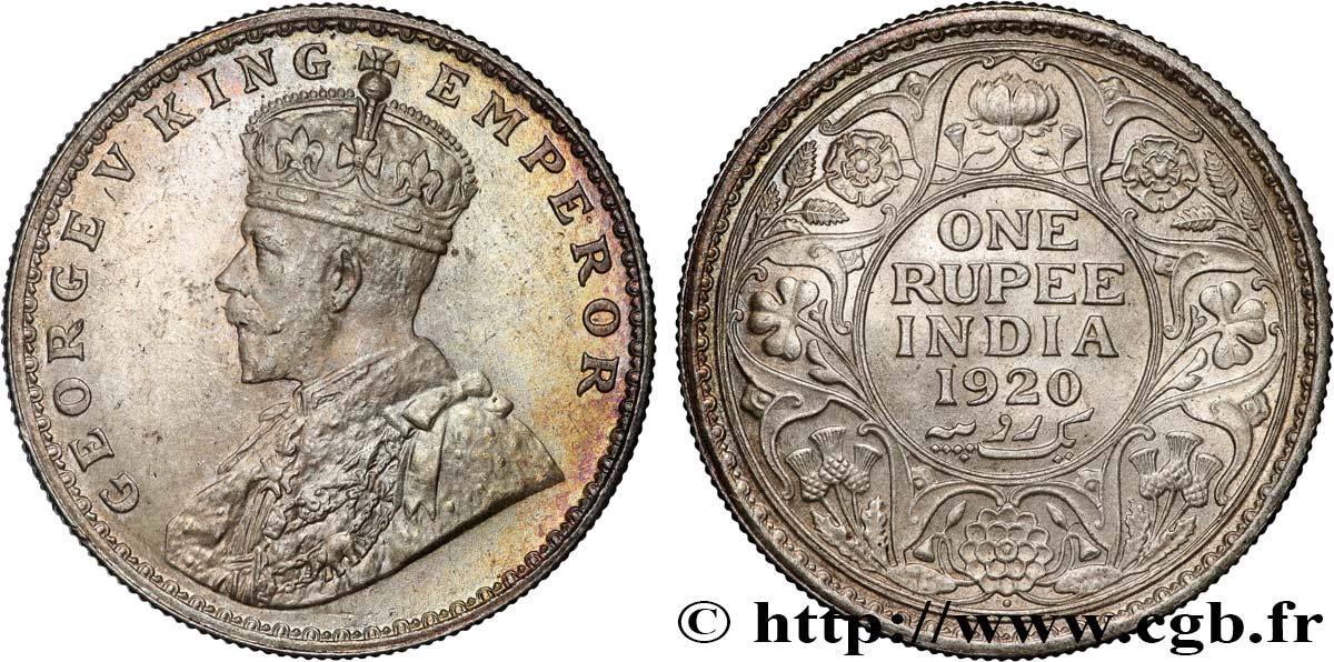 INDIA BRITÁNICA 1 Roupie Georges V 1920 Bombay EBC 