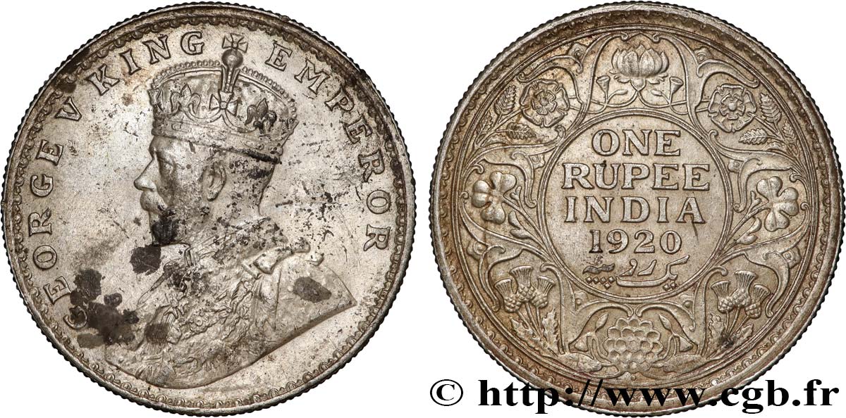 BRITISH INDIA 1 Roupie Georges V 1920 Bombay AU 
