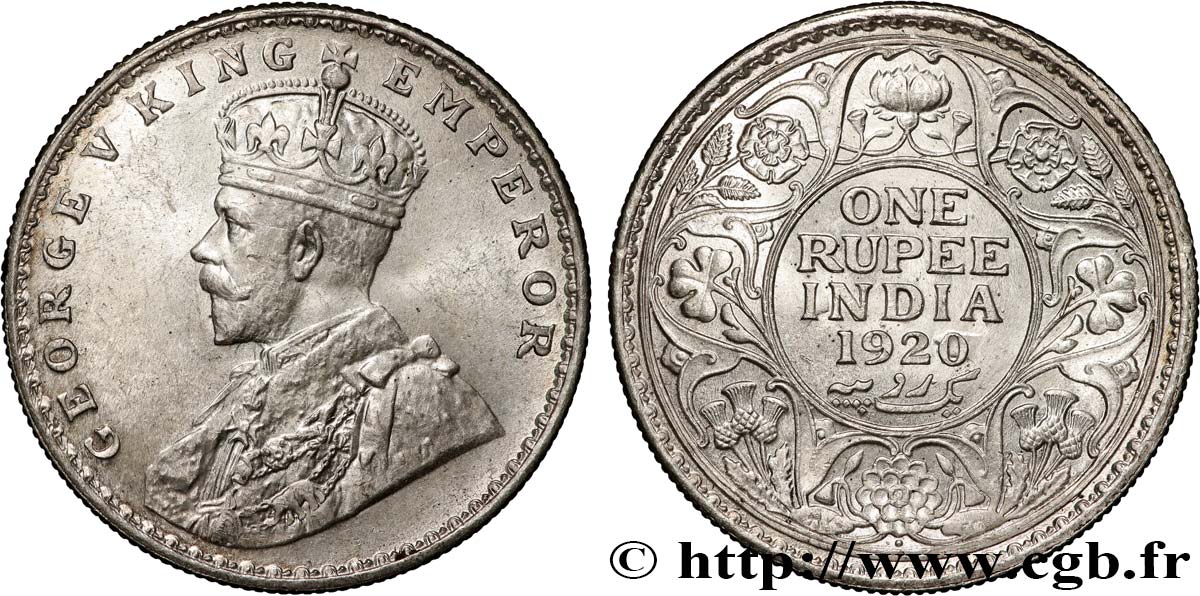 INDIA BRITÁNICA 1 Roupie Georges V 1920 Bombay EBC 