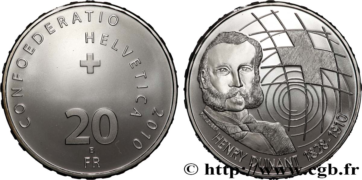 SUISSE 20 Francs Henri Dunant 2010 Berne - B FDC 