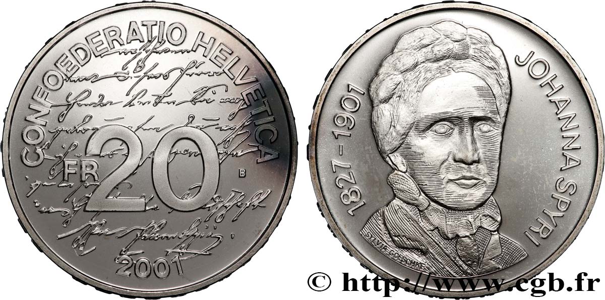 SWITZERLAND 20 Francs Johanna Spyri 2001 Berne  MS 