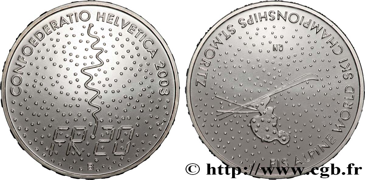 SWITZERLAND 20 Francs championnat mondial de ski alpin St Moritz 2003 Berne - B MS 