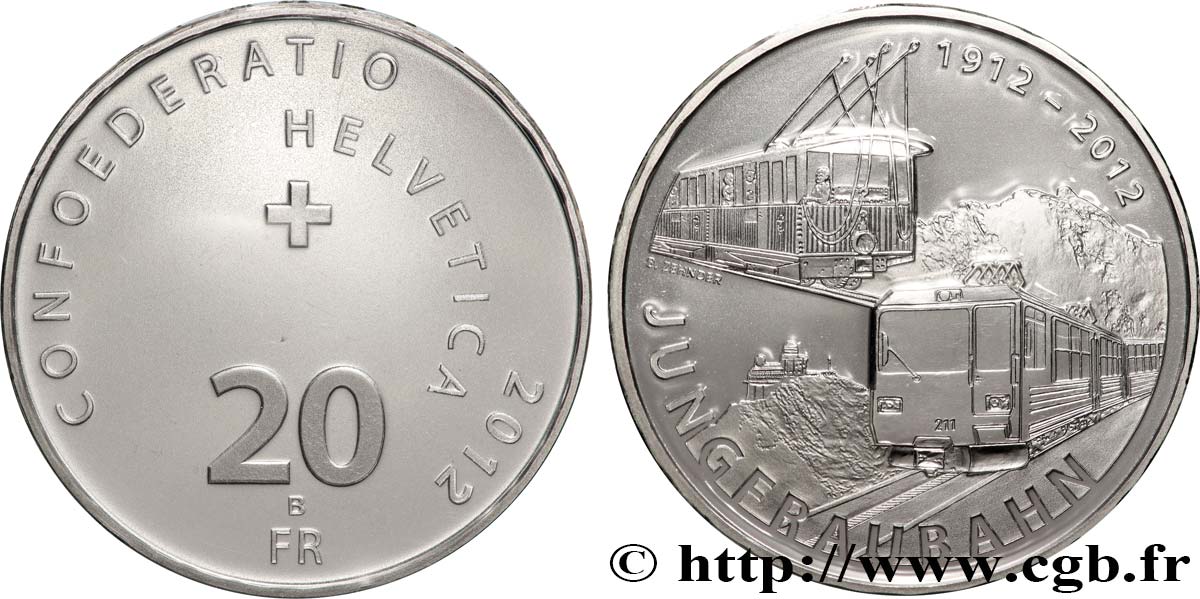 SCHWEIZ 20 Francs Centenaire de la Compagnie ferroviaire 2012 Berne ST 