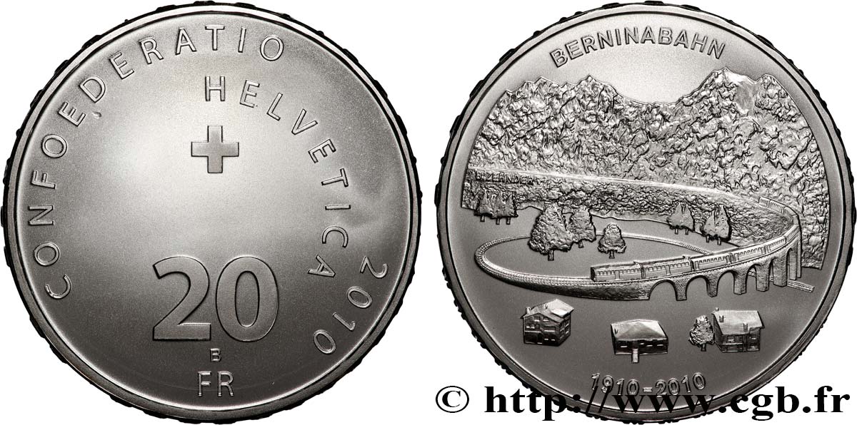 SUISSE 20 Francs centenaire de la ligne ferroviaire de la Bernina 2010 Berne - B FDC 