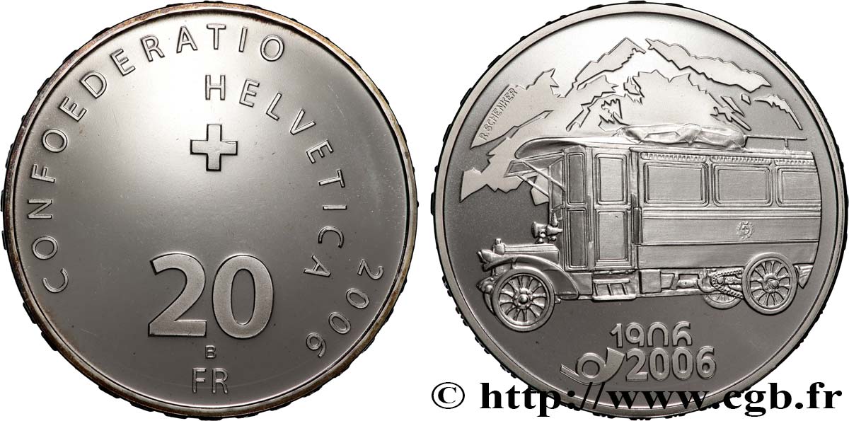 SWITZERLAND 20 Francs 100e anniversaire du car postal 2006 Berne - B MS 