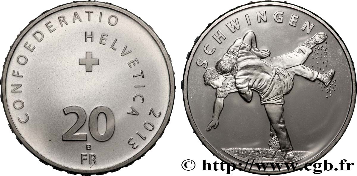 SCHWEIZ 20 Francs Lutte Suisse 2013 Berne ST 