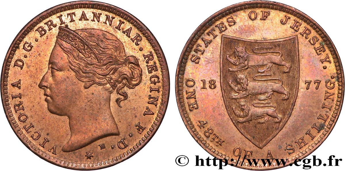 JERSEY 1/48 Shilling Victoria 1877 Heaton XF 