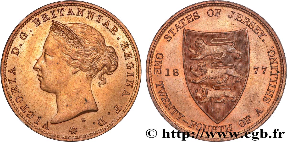 ISLA DE JERSEY 1/24 Shilling Reine Victoria 1877 Heaton SC 