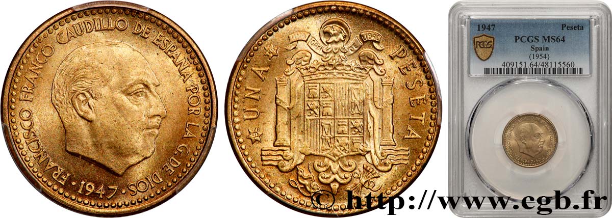 ESPAÑA Peseta (1954) 1947  SC64 PCGS