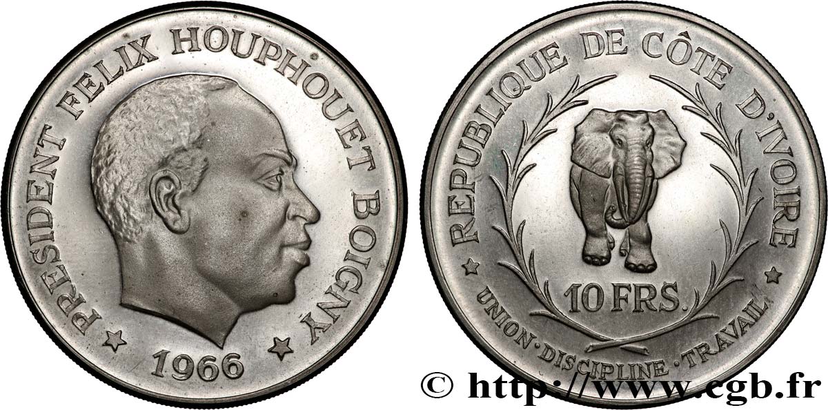 ELFENBEINKÜSTE 10 Francs Félix Houphouet Boigny 1966  fST 
