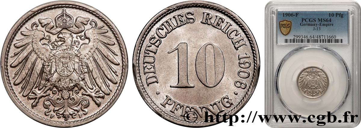 GERMANY 10 Pfennig aigle héraldique 1906 Stuttgart - F MS64 