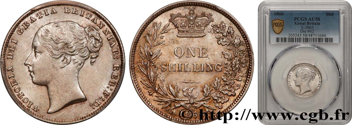 ROYAUME-UNI 1 Shilling Victoria 1866 Londres SUP58 PCGS