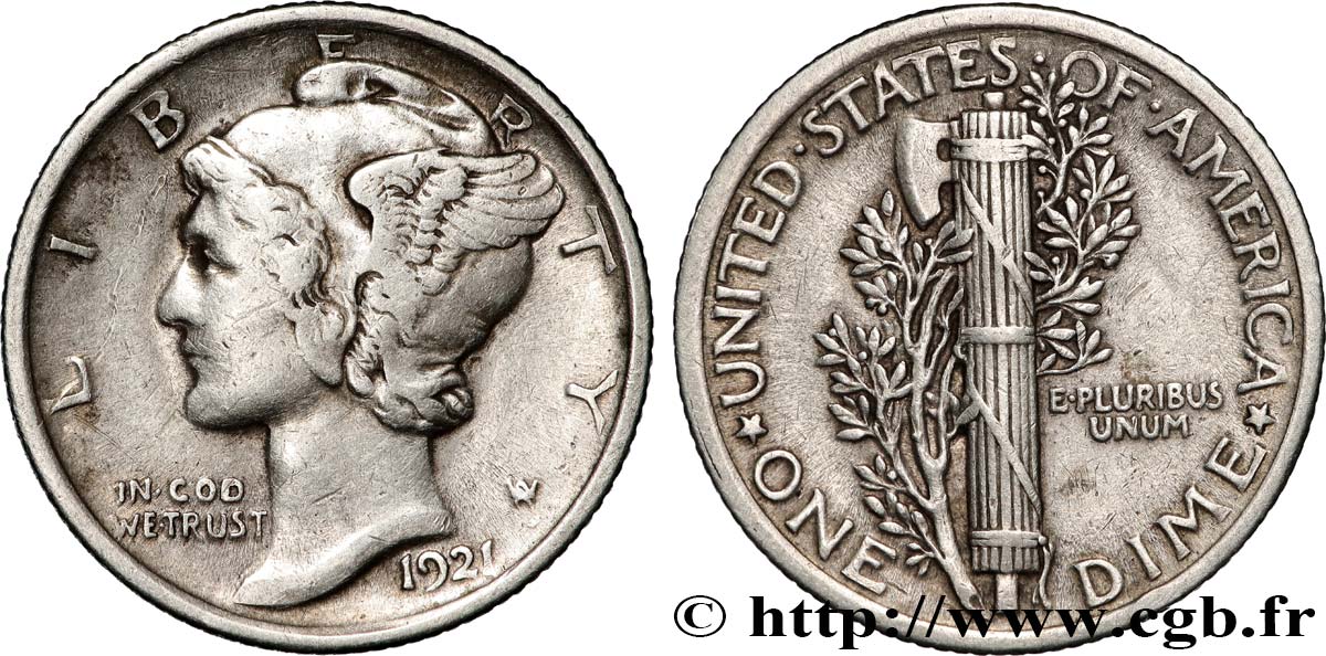 ÉTATS-UNIS D AMÉRIQUE 1 Dime Mercury 1921 Philadelphie TTB+ 