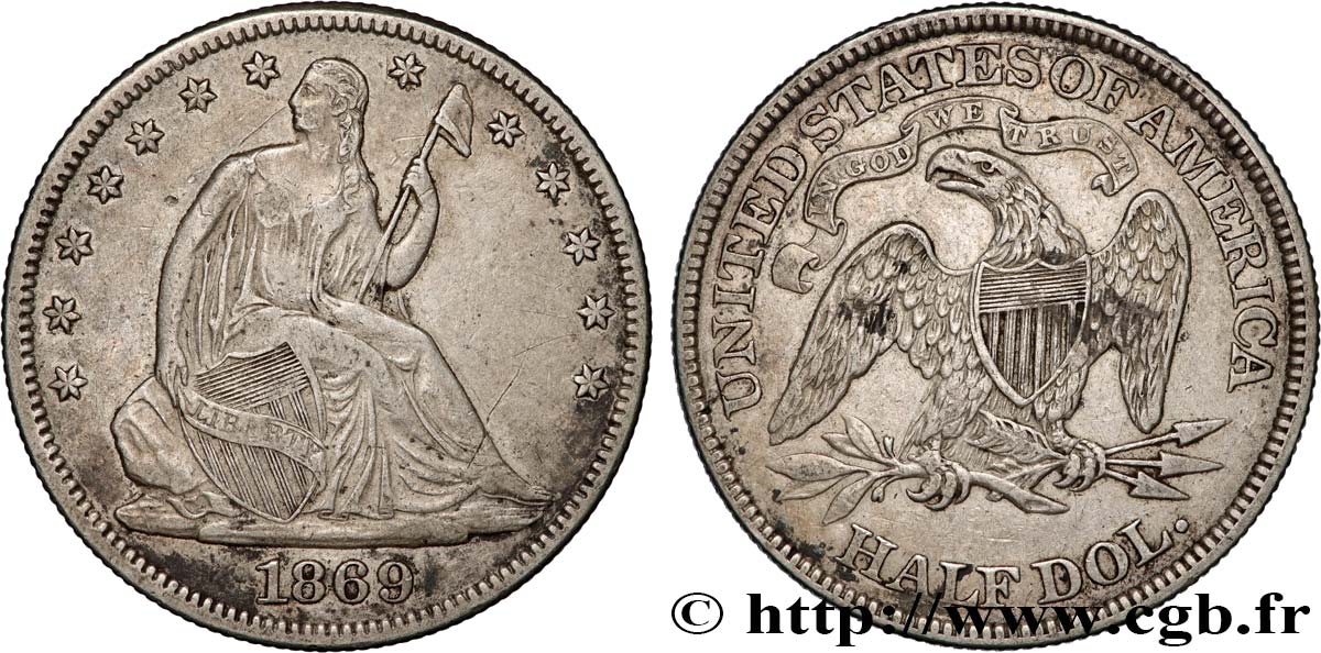 UNITED STATES OF AMERICA 1/2 Dollar “Seated Liberty” 1869 Philadelphie XF 