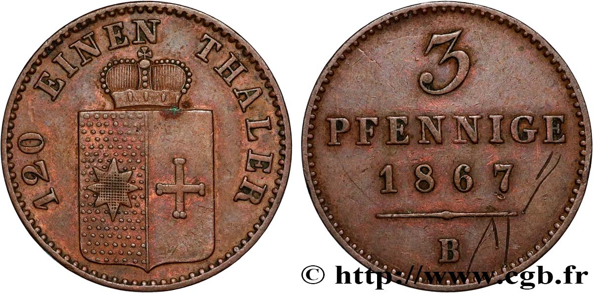 GERMANIA - WALDECK-PYRMONT 3 Pfenning  1867 Hanovre q.SPL 