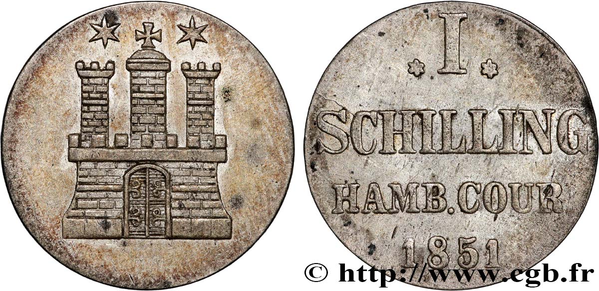 ALEMANIA - CIUDAD LIBRE DE HAMBURGO 1 Schilling 1851  EBC 