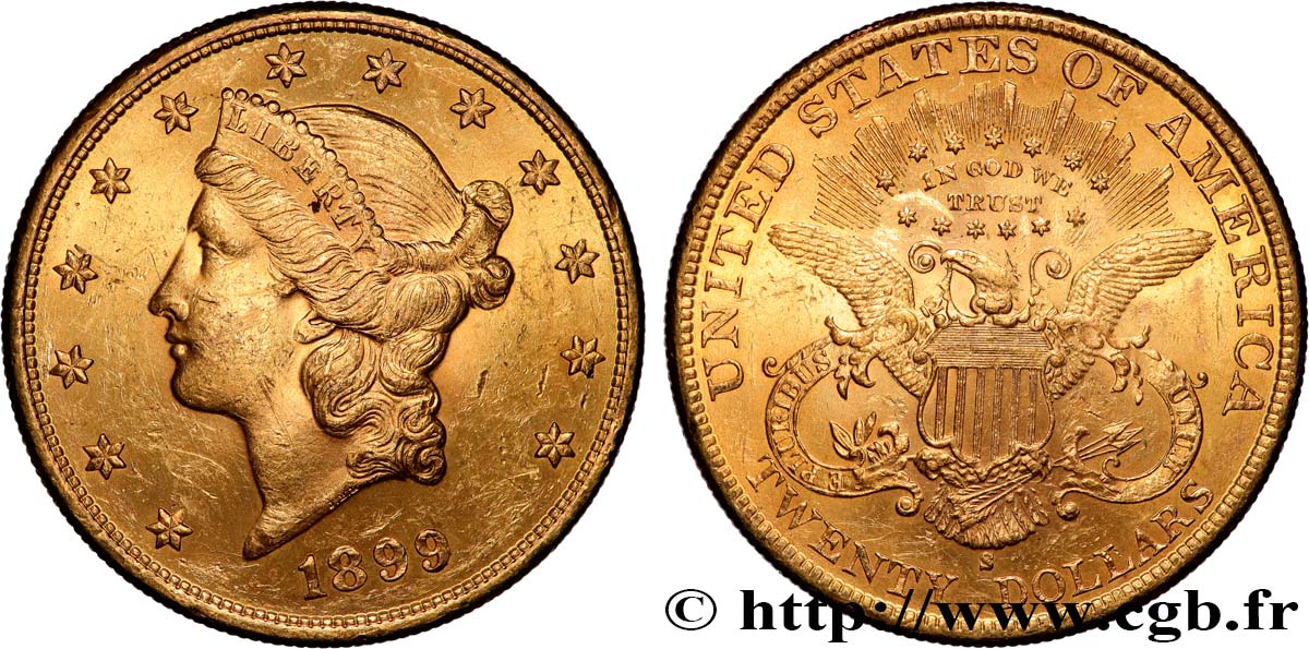 INVESTMENT GOLD 20 Dollars  Liberty  1899 San Francisco fVZ 